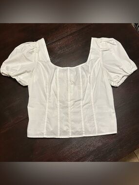 J. Crew White Puff Sleeve Square Neck Women's Top